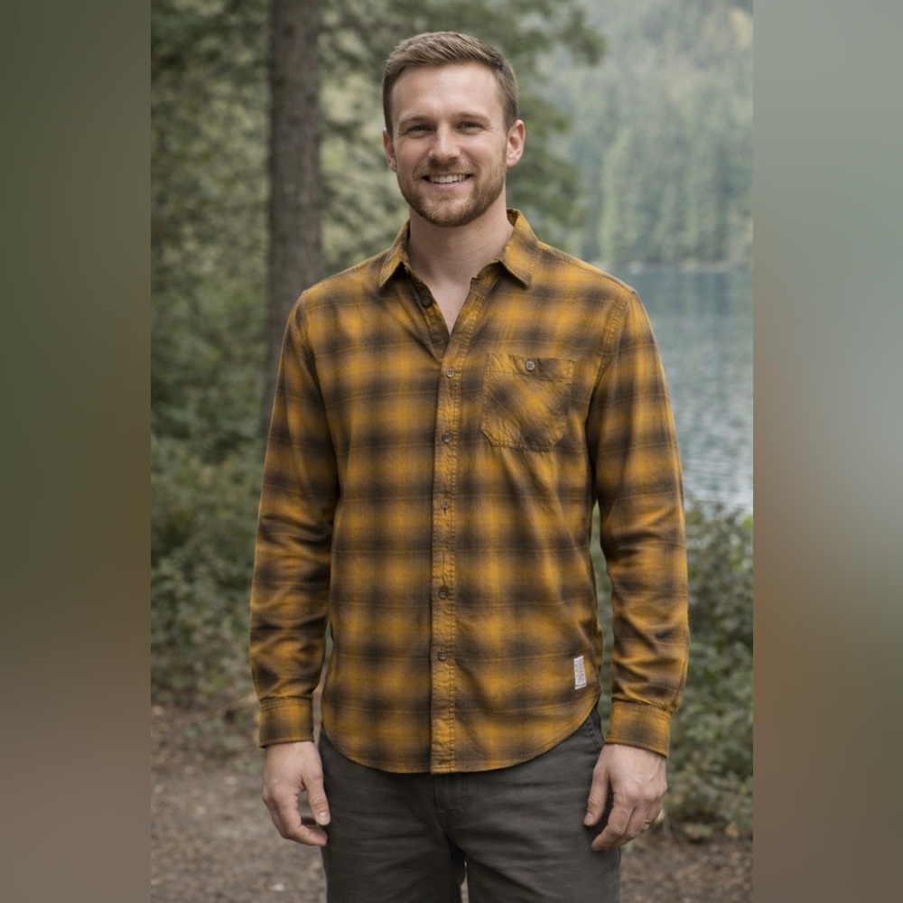 Black Mountain Yellow Plaid Flannel Shirt Organic Cotton Outdoor